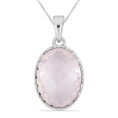 BUY NATURAL ROSE QUARTZ GEMSTONE BIG STONE PENDANT IN 925 STERLING SILVER